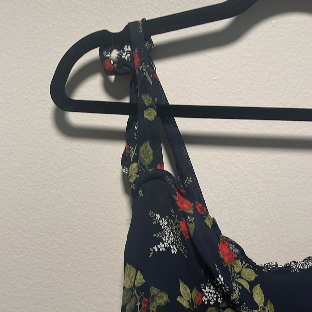 REFORMATION Christine Navy and Red Floral Mini Dress, Size 6P (Petite) - Picture 6 of 13